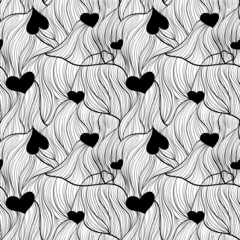 Бесшовный черно-белый фон с сердечками