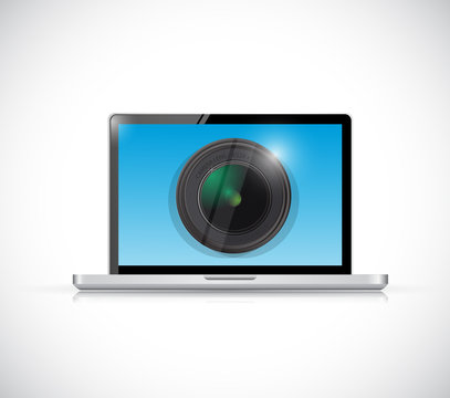 Laptop And Camera Lens Illustration Design