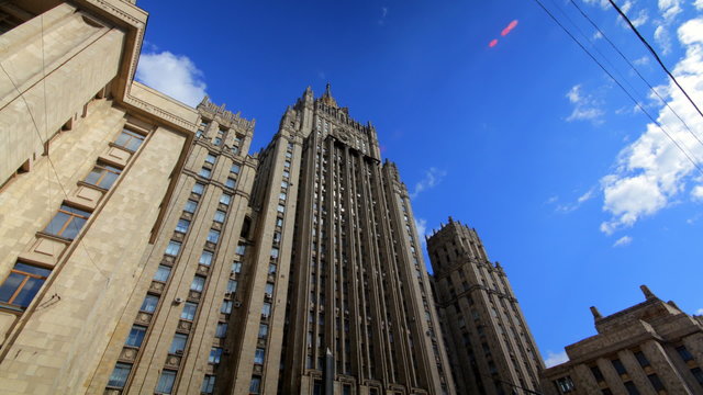 Ministry of Foreign Affairs buiding in Moscow Russia time lapse