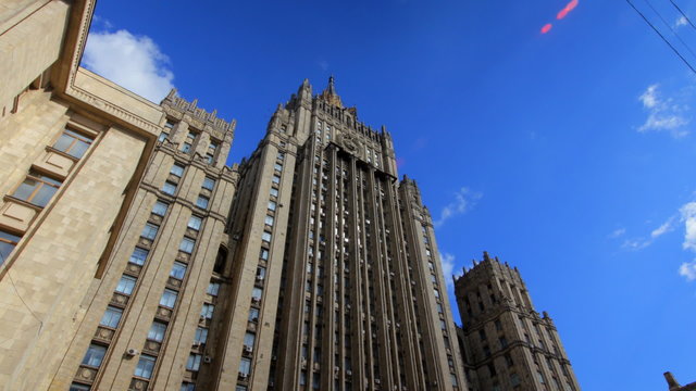 Ministry of Foreign Affairs buiding in Moscow Russia time lapse