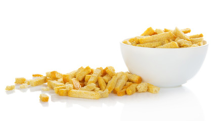 Croutons in a cup and scattered
