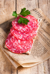 Crisp bread with salami