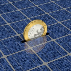 Eine Euro-Münze wird gespart durch Solarenergie