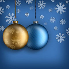 Christmas background - Gold and blue baubles