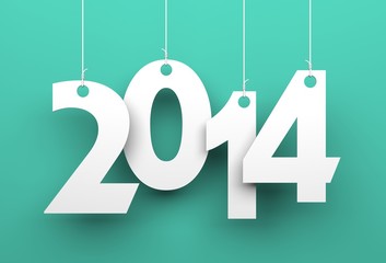 White tags with 2014 on green background