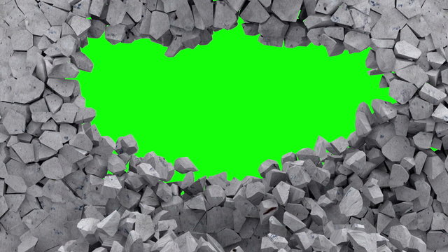 Animation of Grungy Broken Concrete Wall with Green Screen