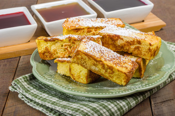 French toast sticks with syrups