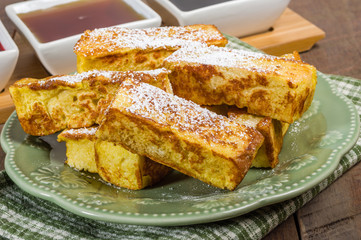 French toast sticks with syrups