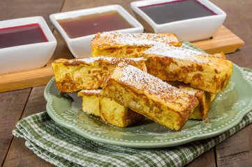 French toast sticks with syrups