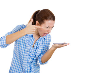 Fototapeta premium Angry, upset, screaming woman on a cell phone