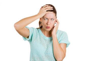 Stressed, nervous woman having headache