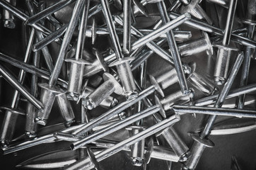 Aluminium assembly rivets, close up