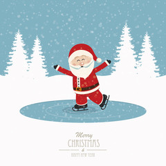 santa skate on ice snowy winter background