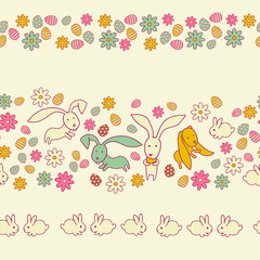 Seamless spring border with easter eggs