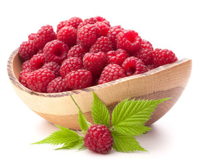 raspberries in wooden bowl