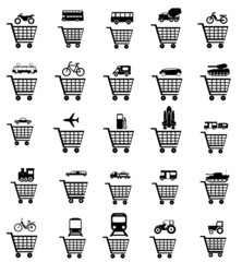 Transports dans un caddie en 25 icônes