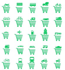 Transports dans un caddie en 25 icônes