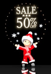 santa claus under a glaring Christmas sale 50 percent off symbol