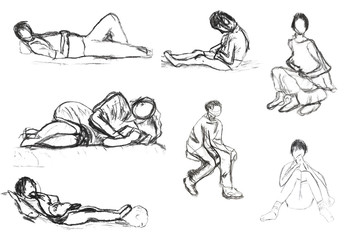 children drawing - sketches of people motion
