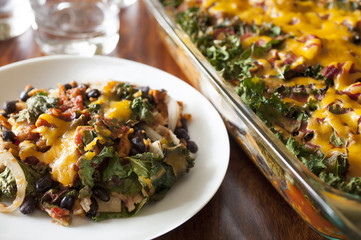 Enchilada Casserole with Kale and Sweet Potatoes