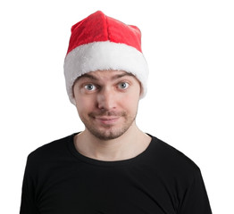 Man with a santa hat, isolated on white.