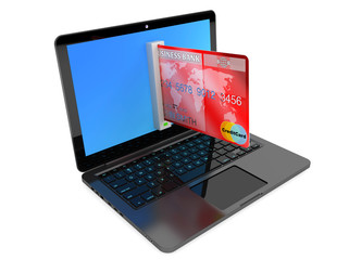 E-commerce Concept. Laptop computer and Credit Card