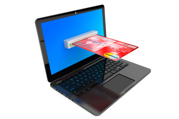 E-commerce Concept. Laptop computer and Credit Card