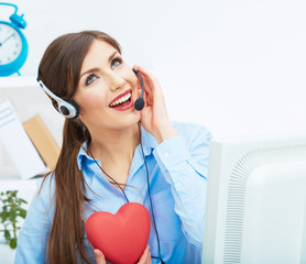 Portrait of call center smiling operator with phone headset iso