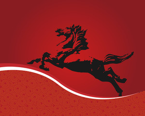 馬　年賀状　紅 黄