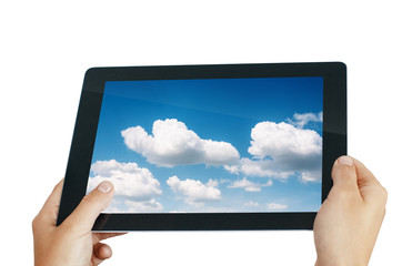 hands holding mobile pad