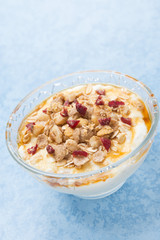 homemade natural yogurt with maple syrup, granola