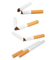 Set broken cigarettes isolated on white background