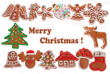 Fototapeta premium christmas frame with gingerbread cookies isolated on white