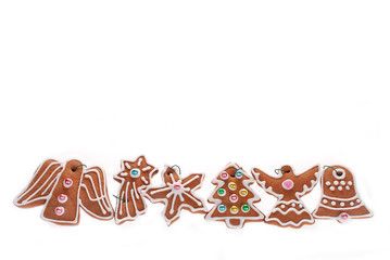 christmas border with gingerbread cookies isolated on white