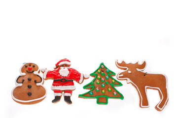 christmas border with gingerbread cookies isolated on white