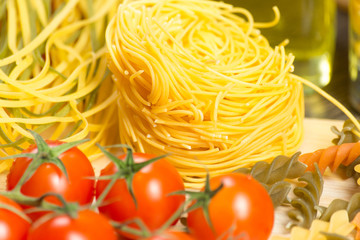 close-up of cherry tomatoes and pasta