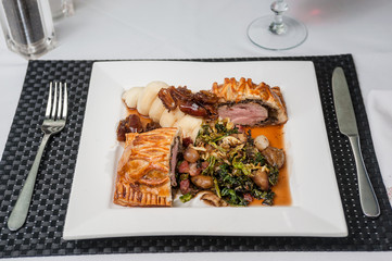 pork wellington, creamed potatoes, pancetta, chestnut sauteed sa