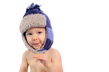 adorable baby wearing a winter cap