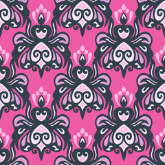 Seamless modern pink damask vector pattern