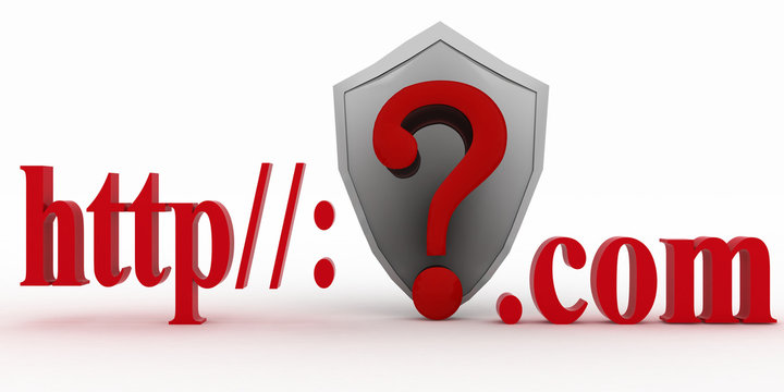 Shield and Guestion mark between http and dot com.background.