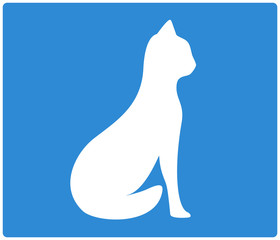 blue background with sit cat white silhouette