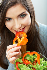 Diet woman isolated portrait. Close up female face.