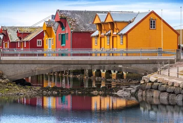 Fotobehang Norwegian village with colorful wooden houses © evannovostro