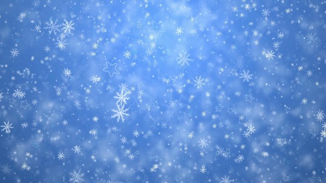 Winter Christmas background, falling snowflakes and stars