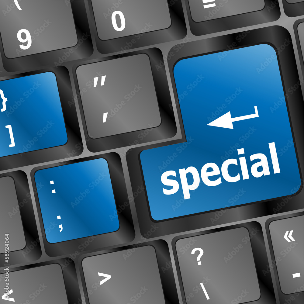 Poster special offer button on computer keyboard