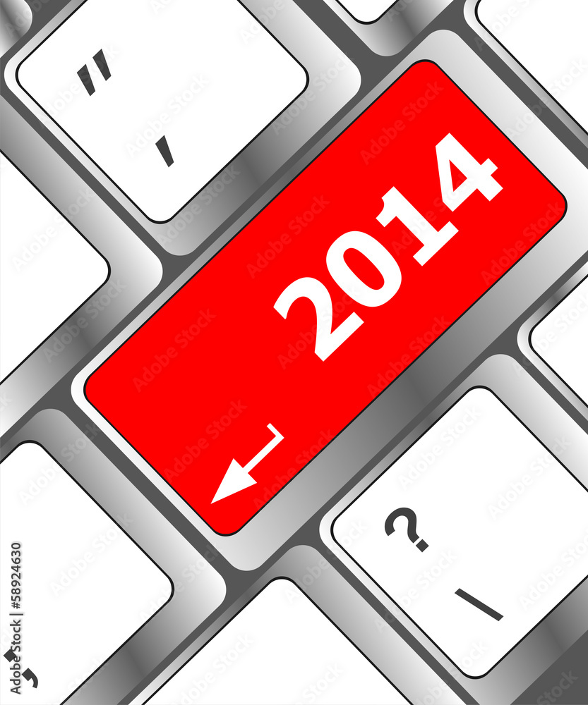 Poster new year concept: welcome 2014 key on the computer keyboard