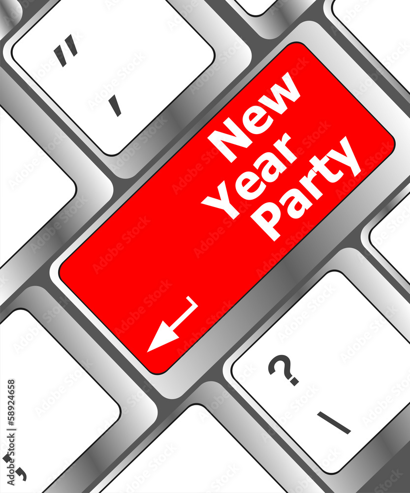 Poster computer keyboard key with new year party words