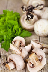 fresh champignons and parsley