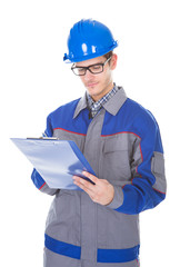 Male Construction Reviewer Holding Pen And Clipboard