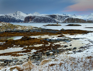 Frozen fjord.Troms.Northern Norway.